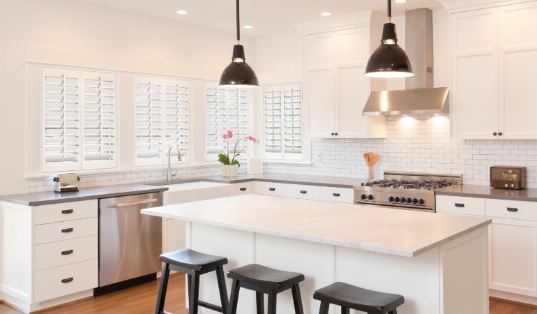 Plantation shutters in a bright Clearwater kitchen.